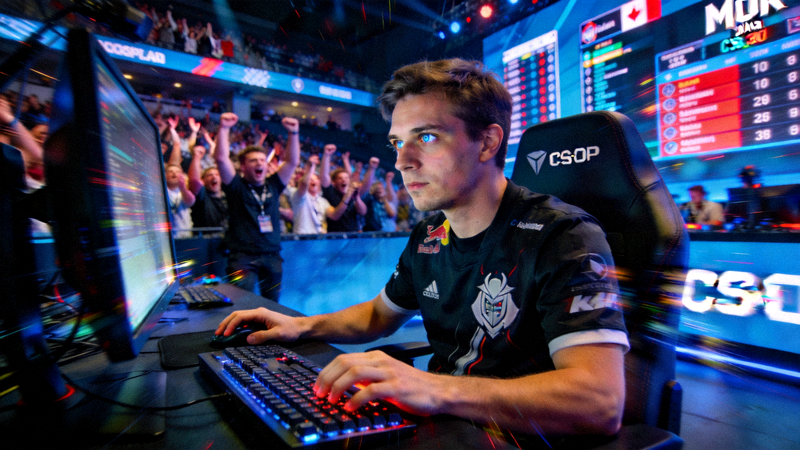 CS:GO Major锦标赛决赛瞬间 - 选手在竞技场上专注操作